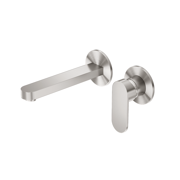 NERO ECCO WALL BASIN/BATH MIXER WITH SEPARATE BACK PLATE 206MM BRUSHED NICKEL