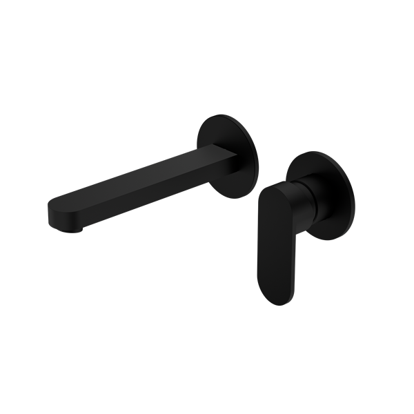 NERO ECCO WALL BASIN/BATH MIXER WITH SEPARATE BACK PLATE 206MM MATTE BLACK
