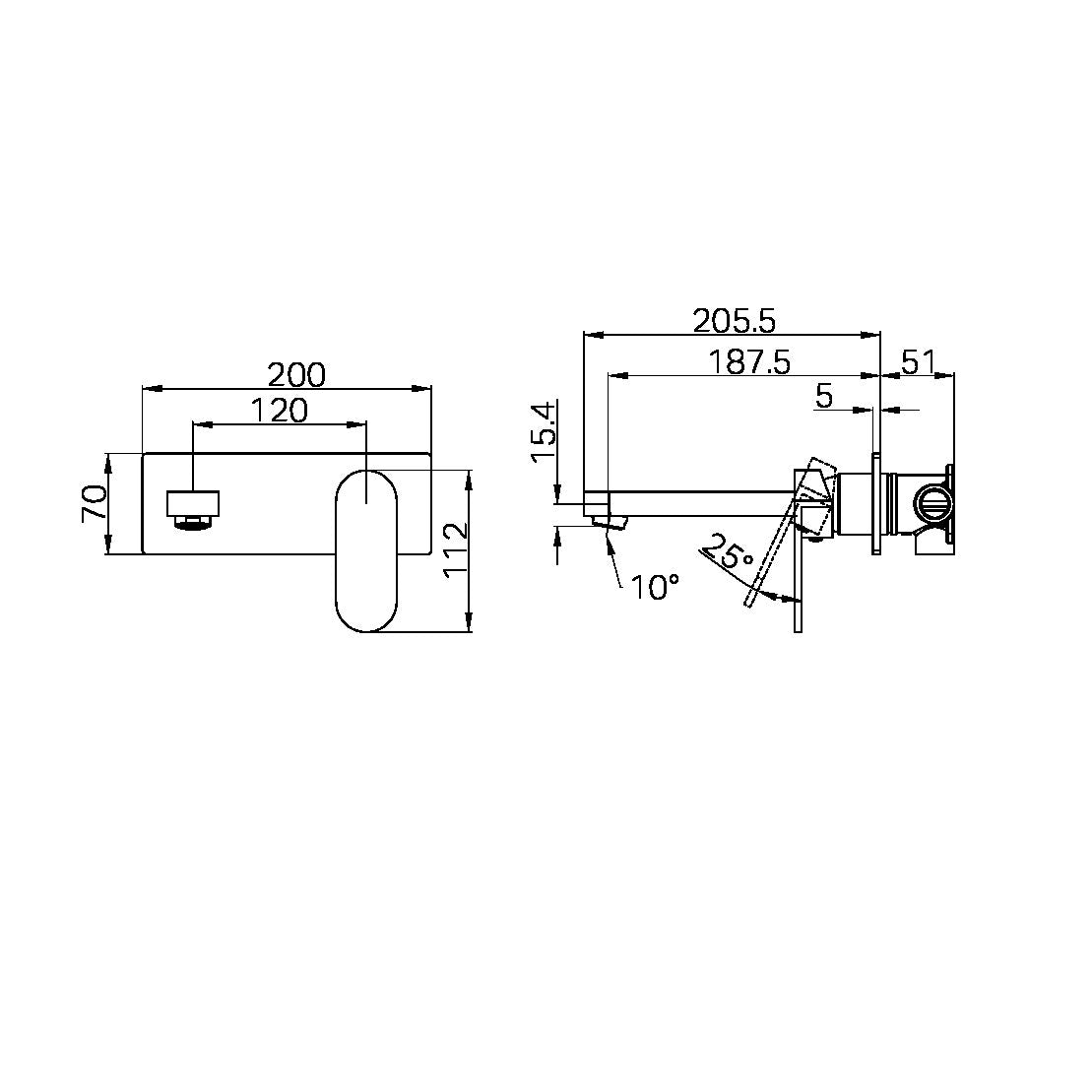 NERO ECCO WALL BASIN/BATH MIXER 206MM GUN METAL