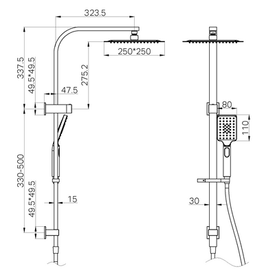 NERO CELIA TWIN SHOWER 837MM CHROME