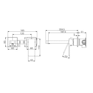 NERO CELIA WALL BASIN/BATH MIXER 204MM MATTE BLACK