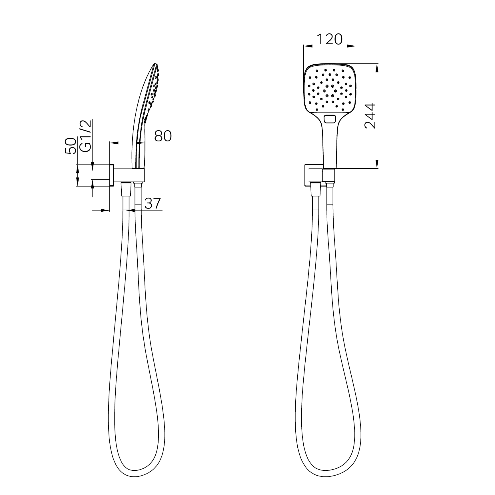 NERO RAIN SQUARE 3 FUNCTION SHOWER ON BRACKET 244MM MATTE BLACK