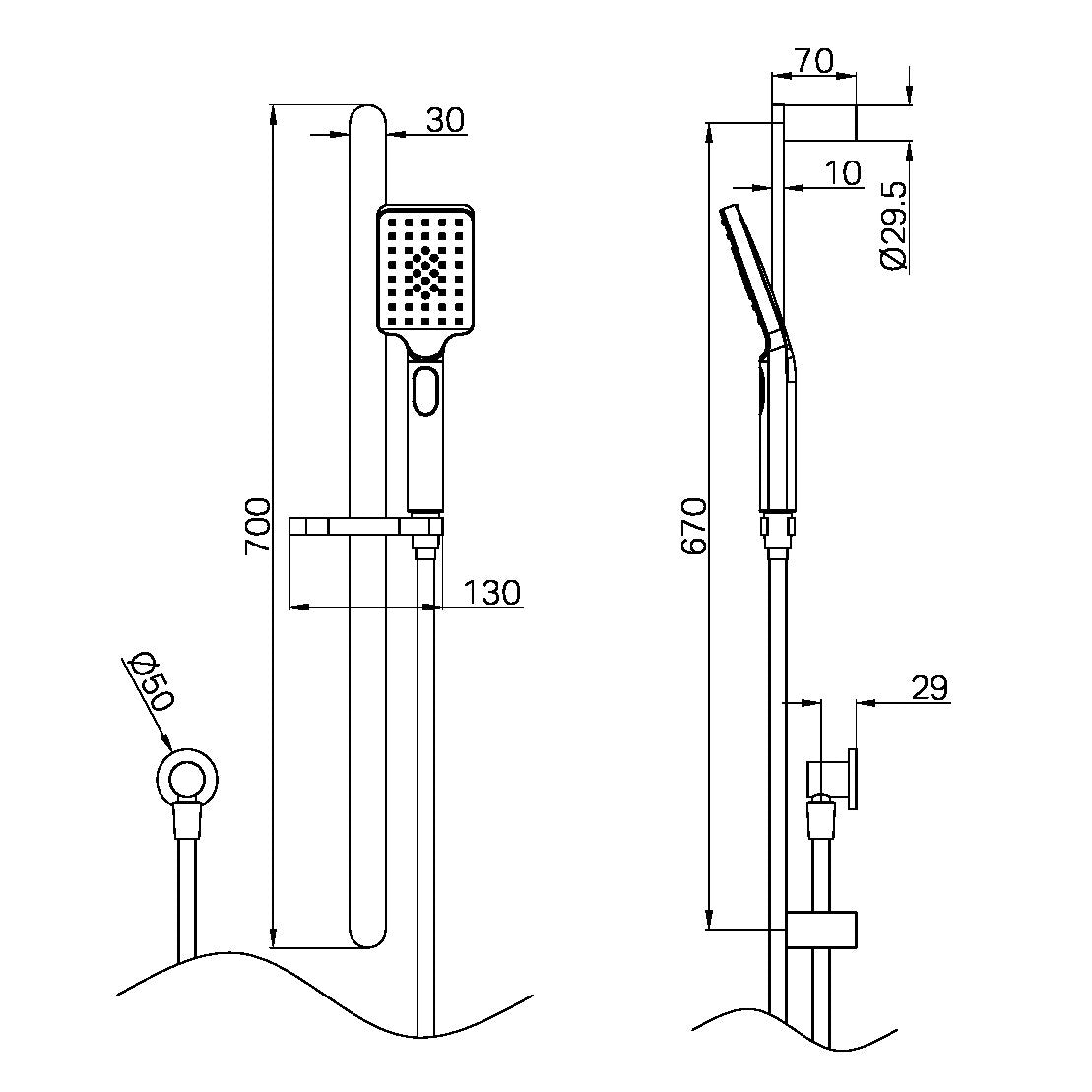 NERO BIANCA SHOWER RAIL 700MM GUN METAL