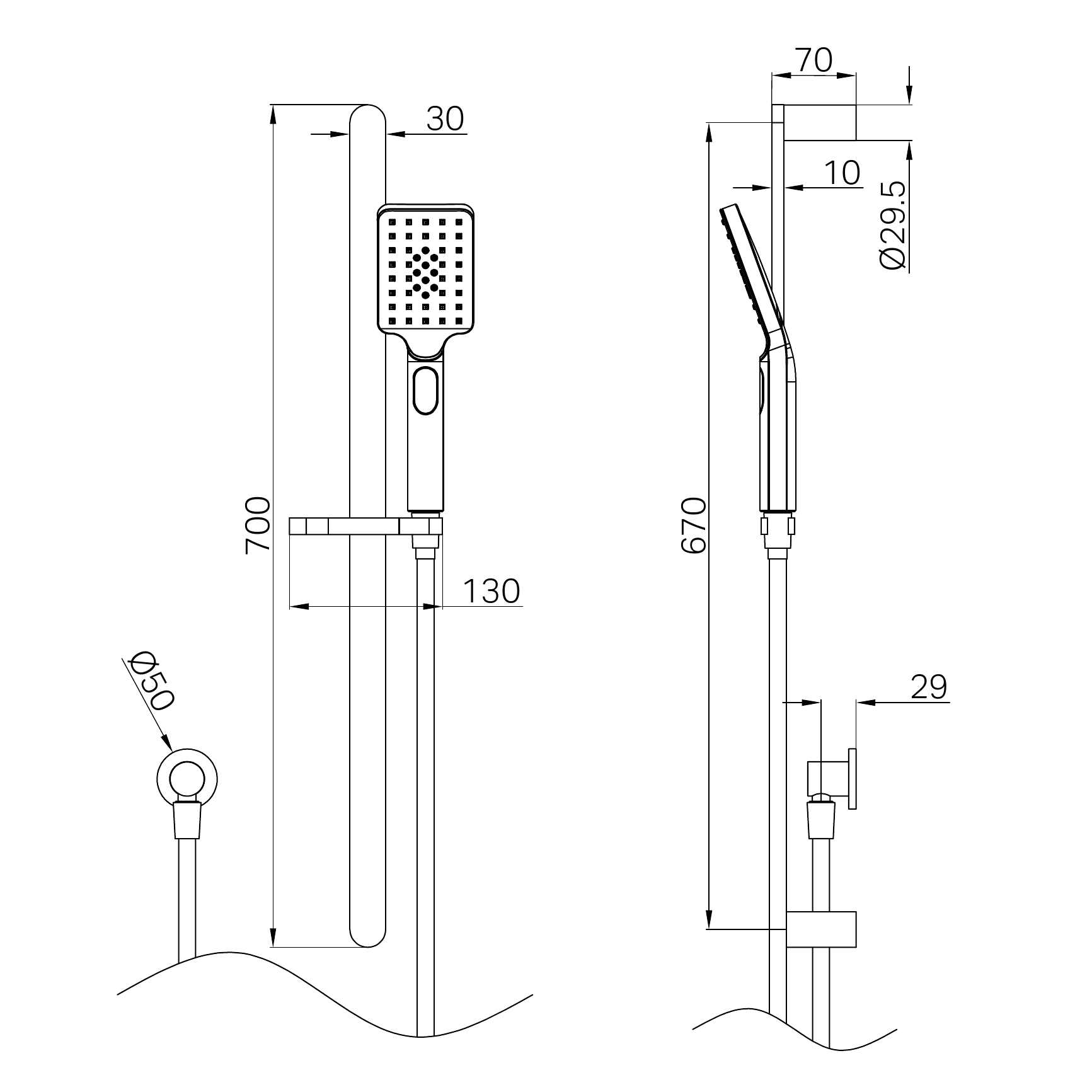 NERO BIANCA SHOWER RAIL 700MM BRUSHED GOLD