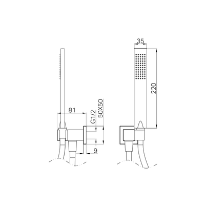 NERO SQUARE SHOWER ON BRACKET 220MM CHROME