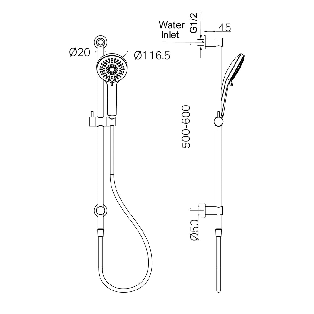 NERO 3 FUNCTION SHOWER RAIL MATTE BLACK