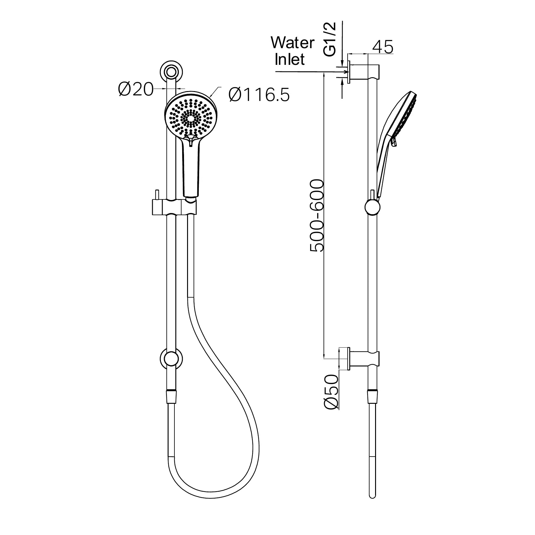 NERO 3 FUNCTION SHOWER RAIL MATTE BLACK