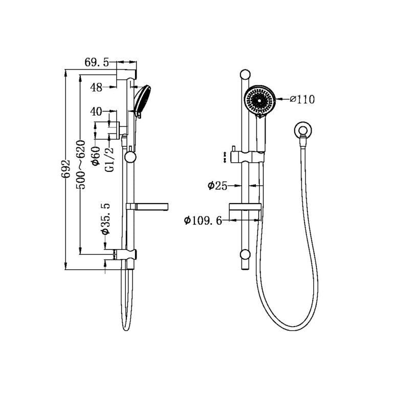 NERO BUILDER PROJECT SHOWER RAIL 692MM MATTE BLACK