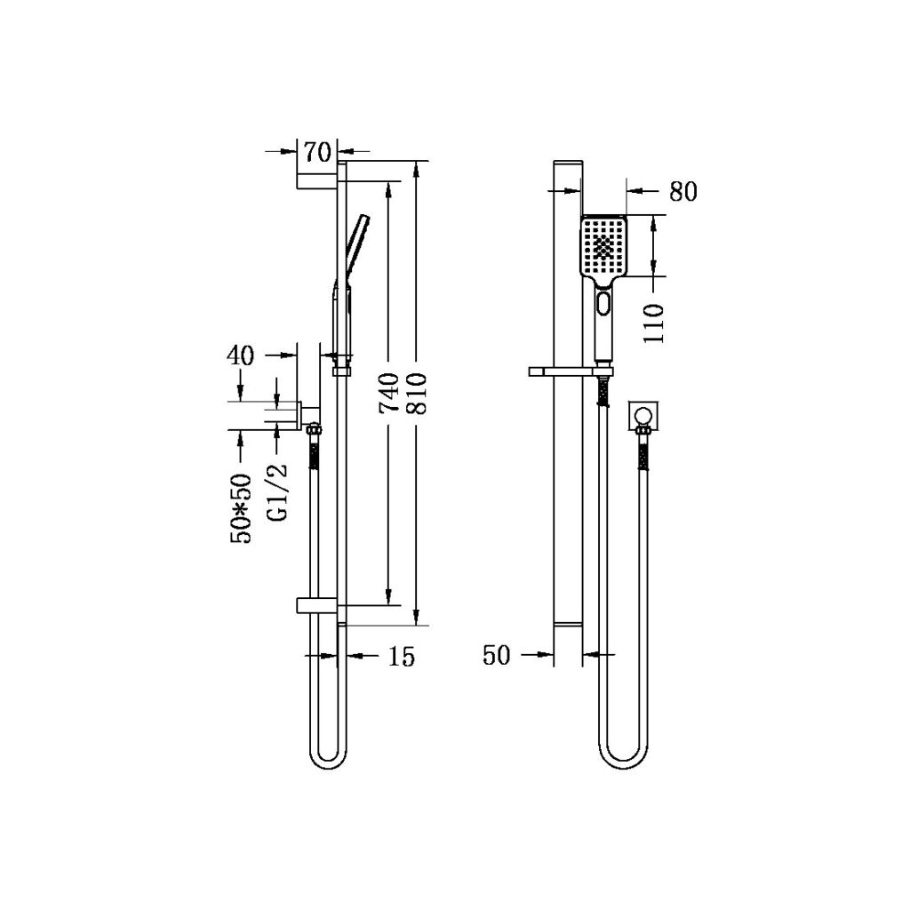 NERO CELIA NEW SHOWER RAIL 810MM BRUSHED GOLD