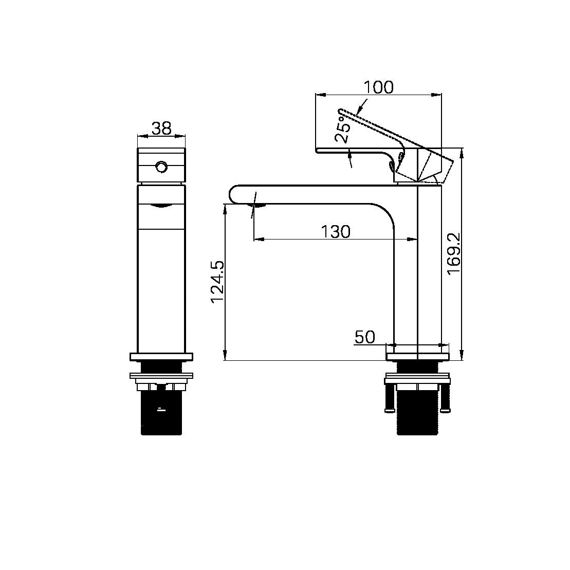 NERO BIANCA BASIN MIXER STRAIGHT SPOUT 169MM BRUSHED BRONZE