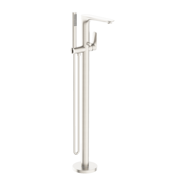 NERO BIANCA FREESTANDING BATH MIXER WITH HAND SHOWER 1005MM BRUSHED NICKEL