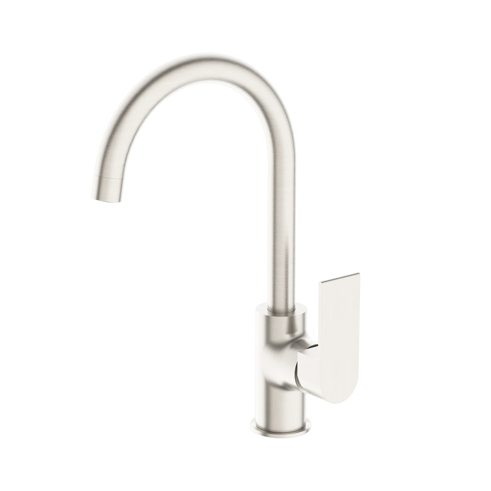 NERO BIANCA KITCHEN MIXER GOOSENECK SPOUT 339MM BRUSHED NICKEL
