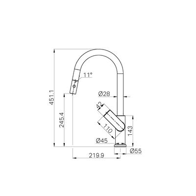 NERO BIANCA LEAD FREE PULL OUT SINK MIXER WITH VEGIE SPRAY FUNCTION 451MM BRUSHED NICKEL