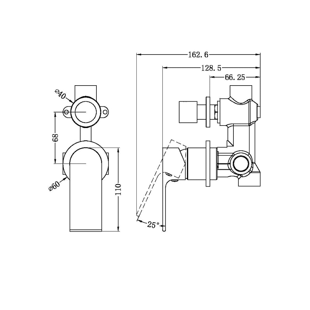 NERO BIANCA SHOWER MIXER DIVERTER SEPARATE BACK PLATE BRUSHED NICKEL