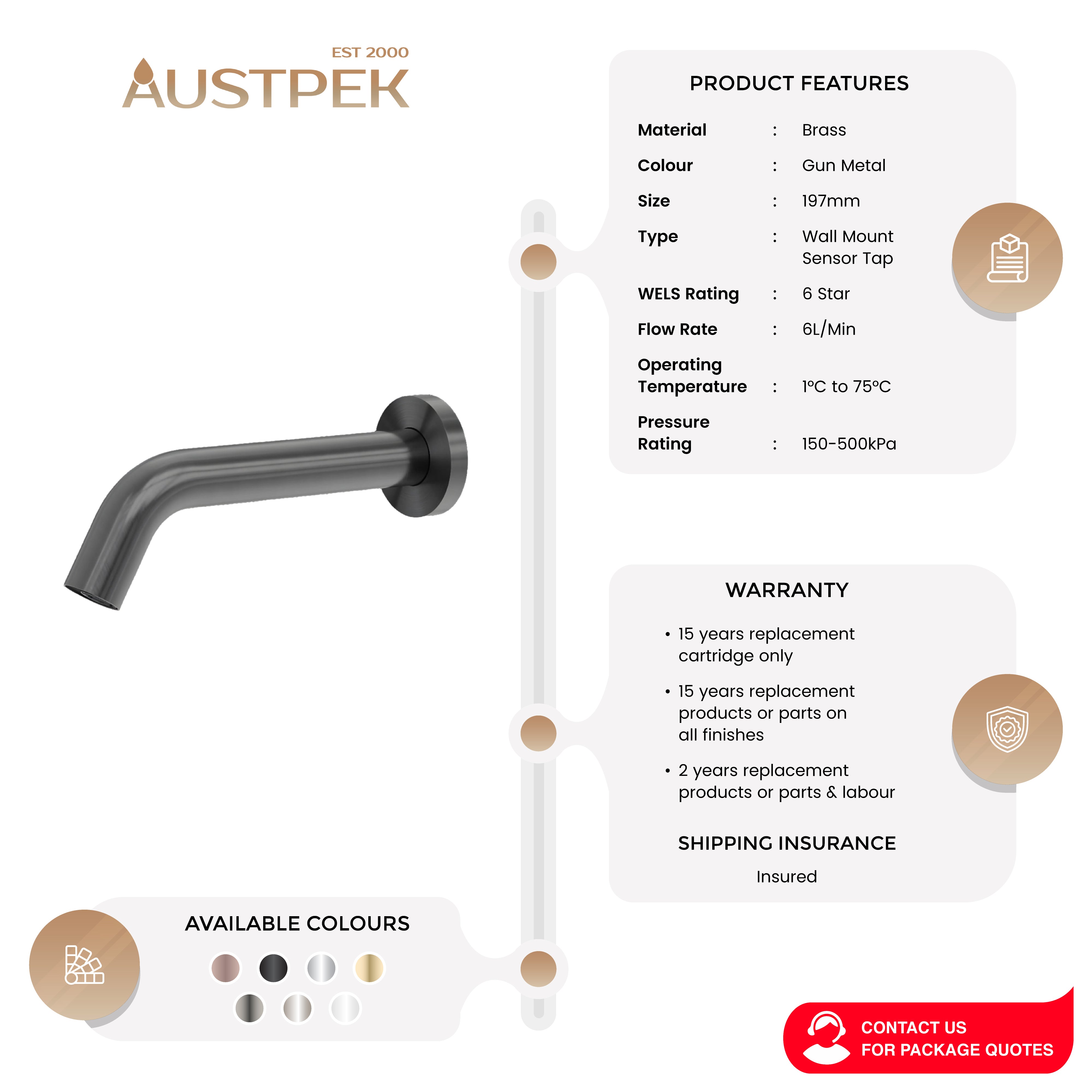 NERO MECCA WALL MOUNT SENSOR TAP GUN METAL