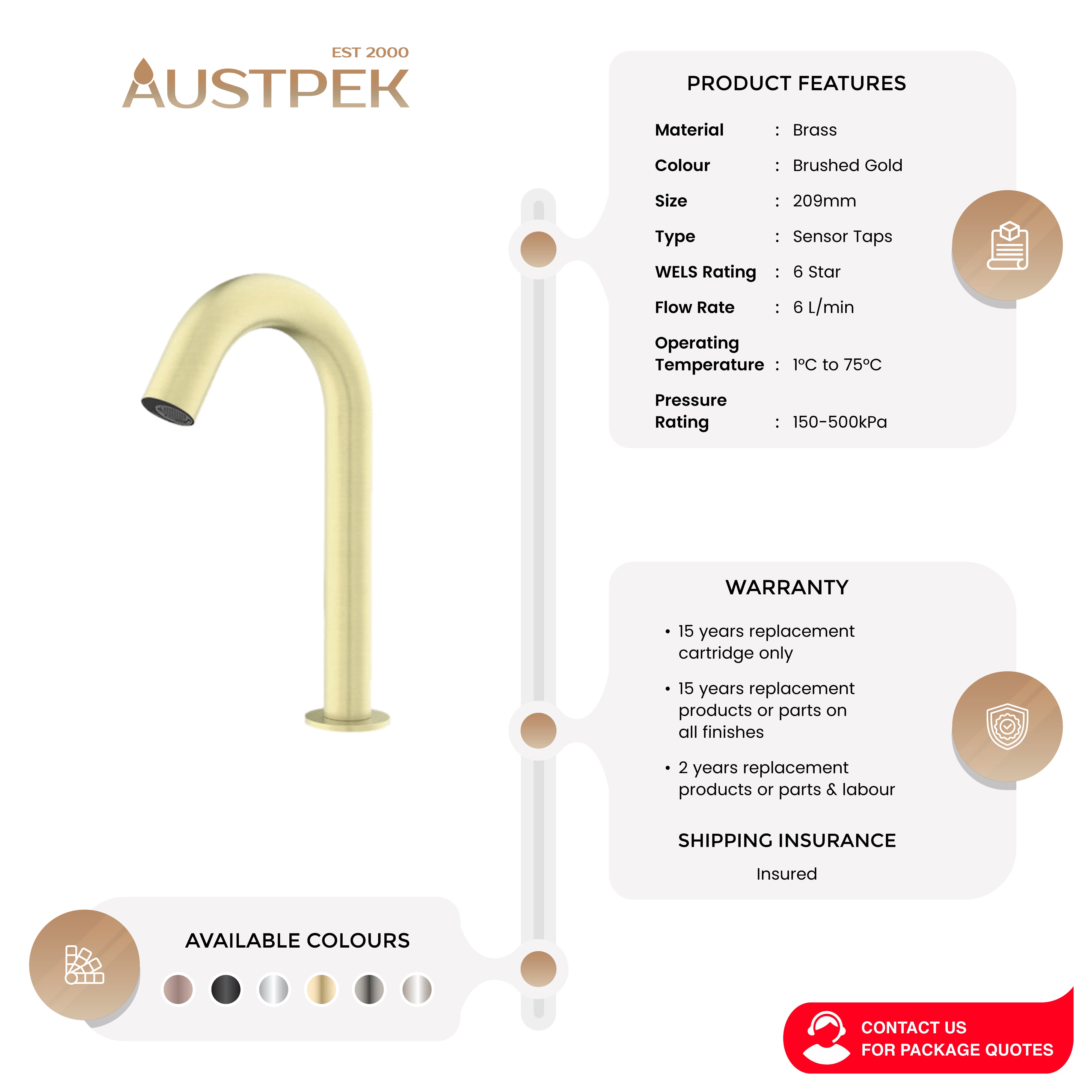 NERO MECCA SENSOR TAP BRUSHED GOLD