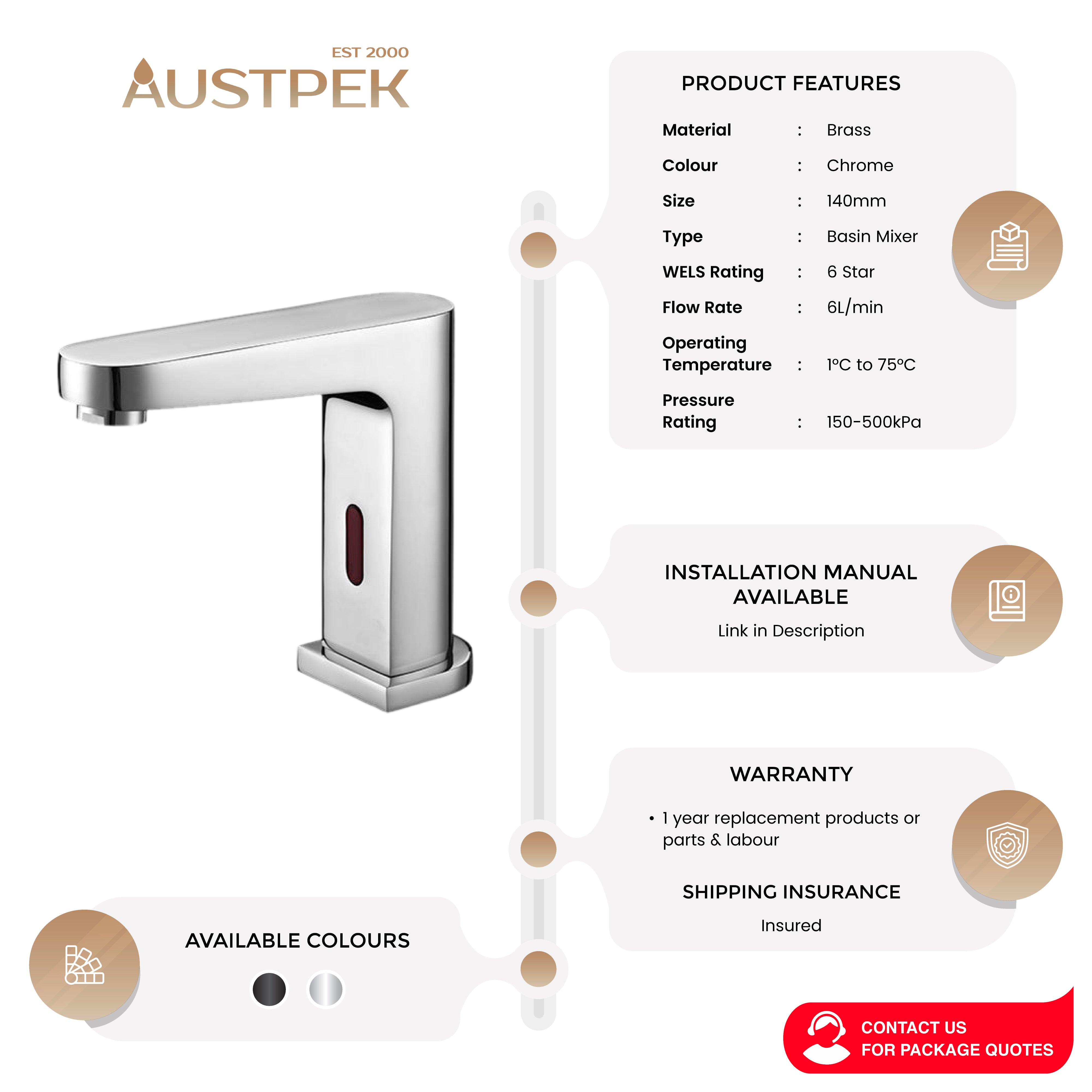 NERO BIANCA SENSOR TAP 140MM CHROME