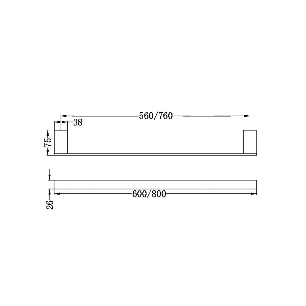 NERO CELIA NON-HEATED SINGLE TOWEL RAIL CHROME (AVAILABLE IN 600MM AND 800MM)