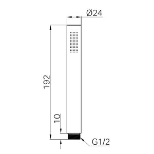 NERO SERENITY ROUND TUBE METAL HAND SHOWER 192MM MATTE BLACK technical drawing