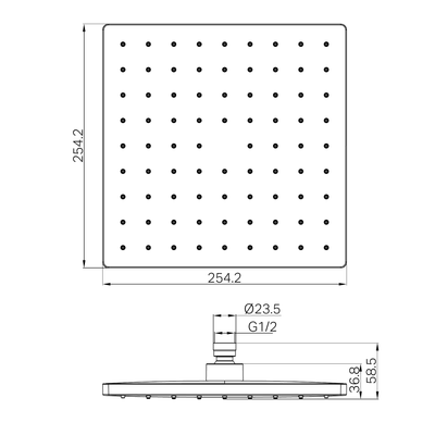 NERO SQUARE ABS SHOWER HEAD 250MM BRUSHED NICKEL