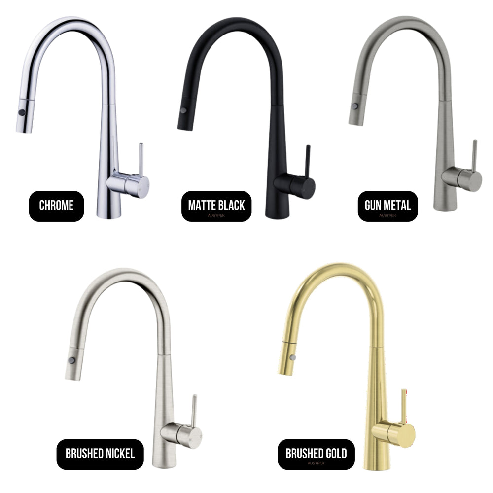 NERO DOLCE PULL OUT SINK MIXER WITH VEGIE SPRAY 414MM BRUSHED GOLD