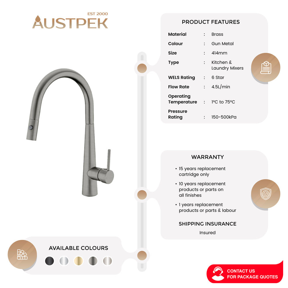 NERO DOLCE PULL OUT SINK MIXER WITH VEGIE SPRAY 414MM GUN METAL