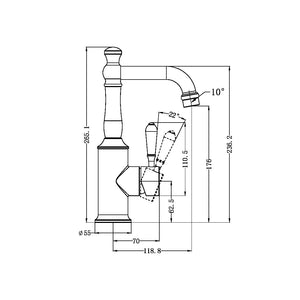NERO YORK BASIN MIXER WITH WHITE PORCELAIN LEVER 265MM BRUSHED NICKEL