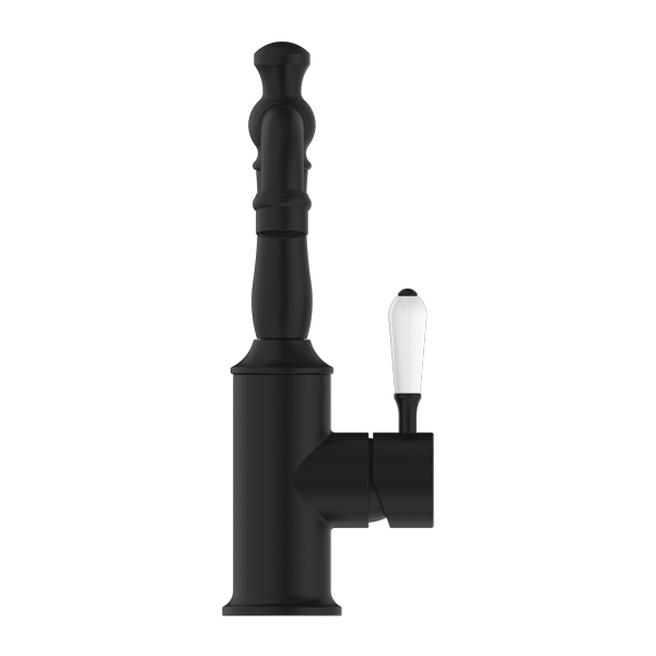 NERO YORK BASIN MIXER WITH WHITE PORCELAIN LEVER 265MM MATTE BLACK