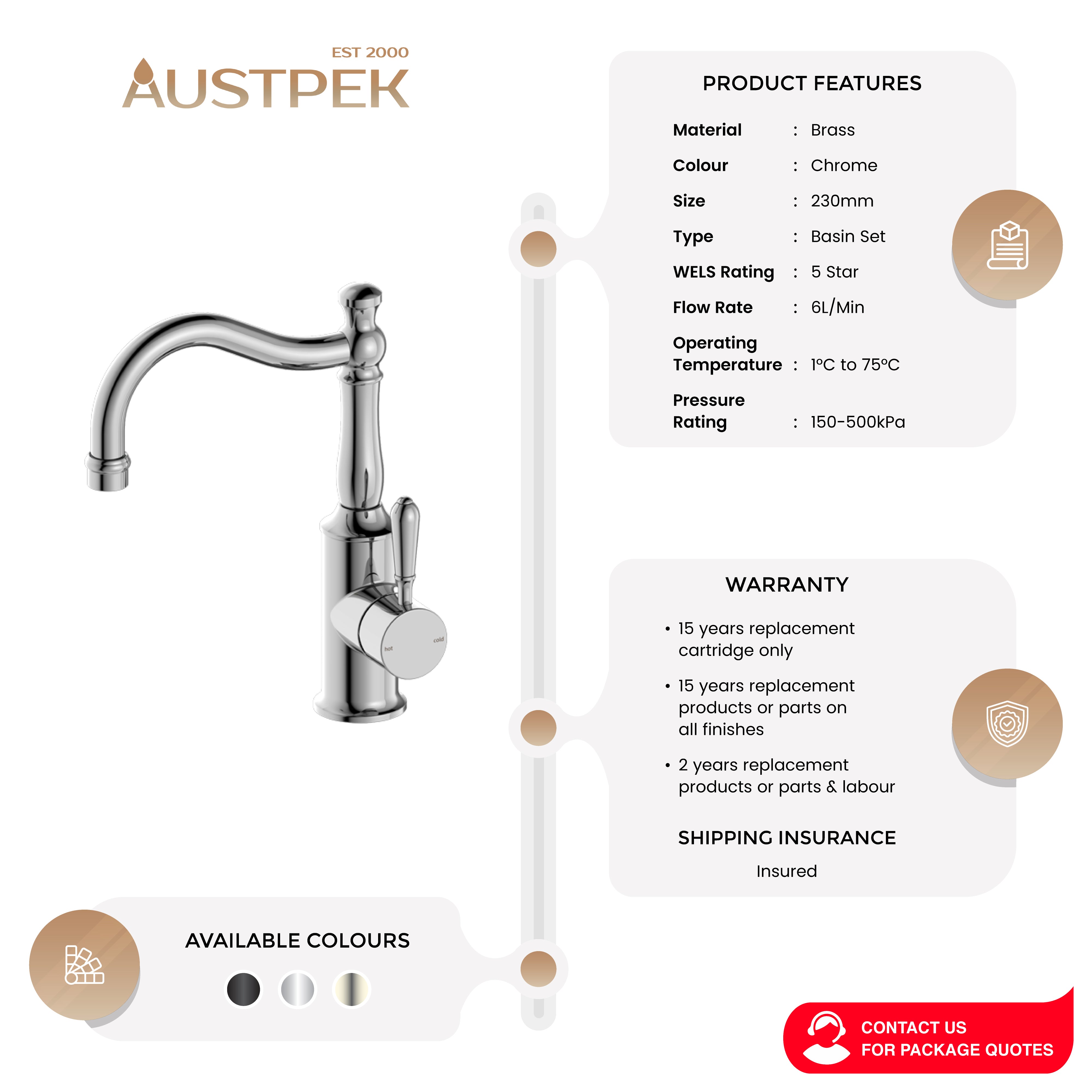 NERO YORK BASIN MIXER WITH METAL LEVER 265MM CHROME
