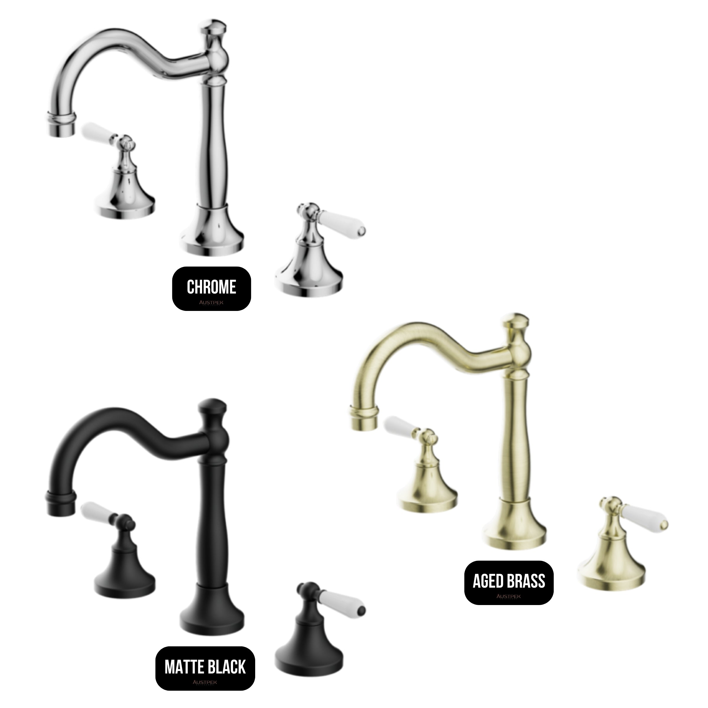 NERO YORK THREE PIECE BASIN SET WITH WHITE PORCELAIN LEVER CHROME