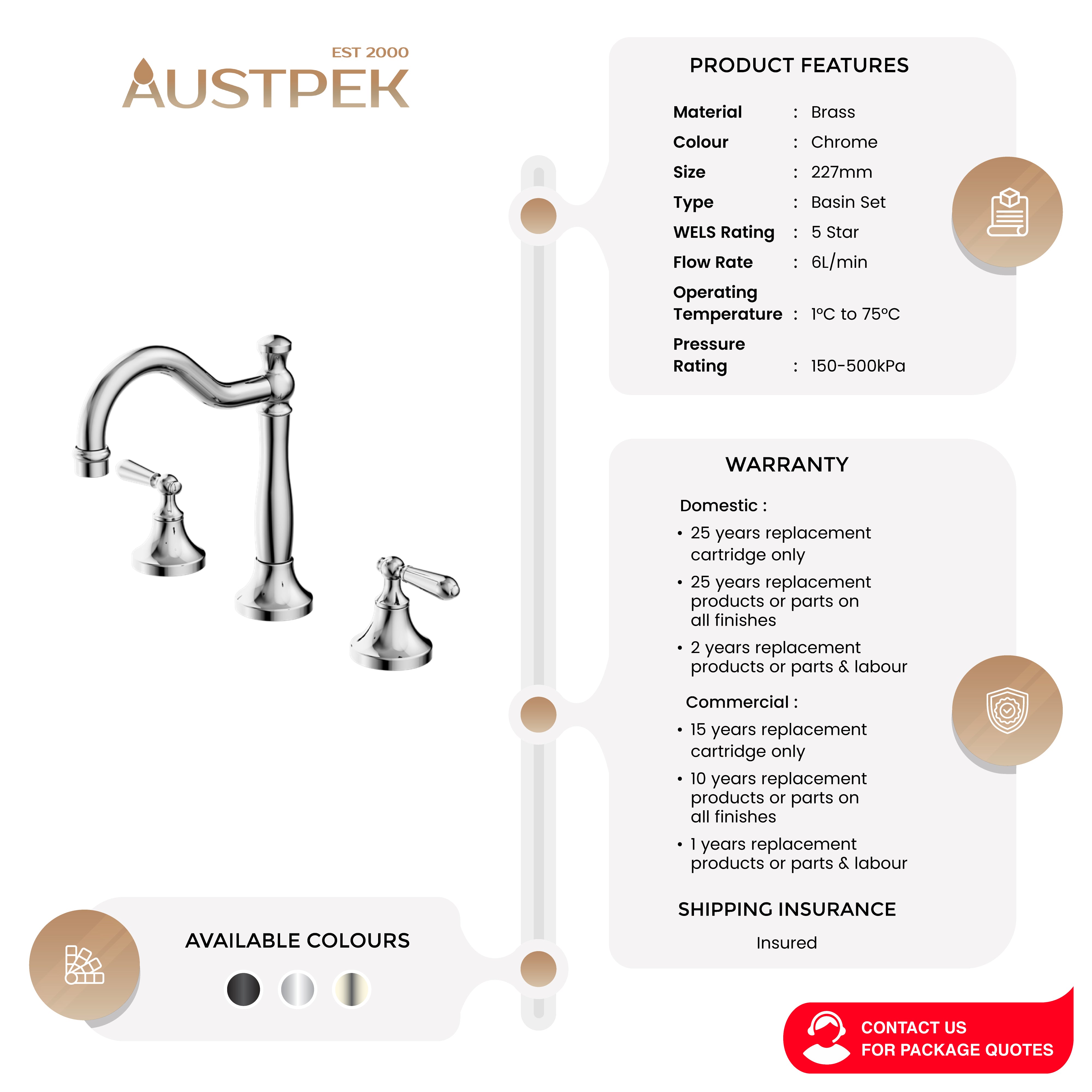 NERO YORK THREE PIECE BASIN SET WITH METAL LEVER CHROME