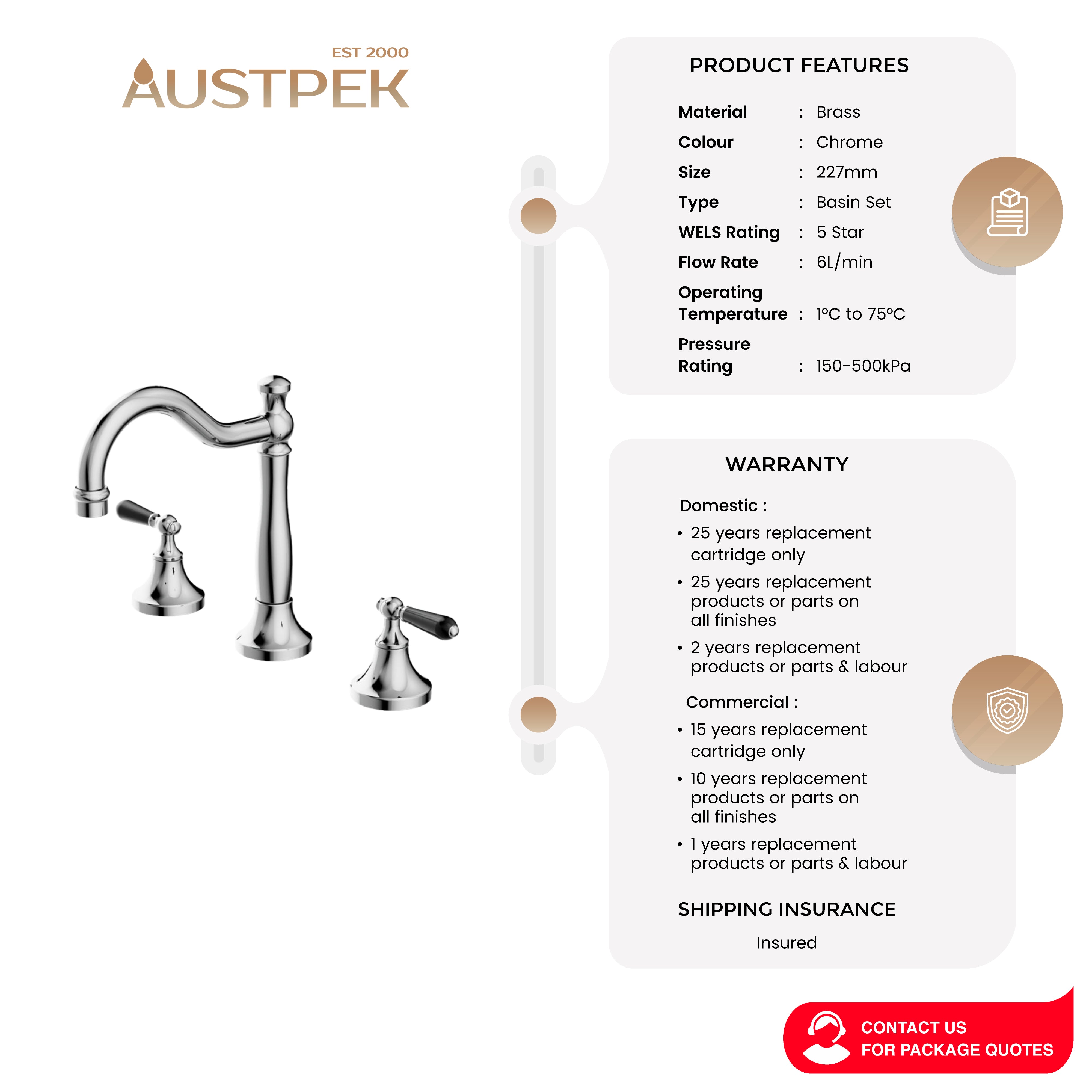 NERO YORK THREE PIECE BASIN SET WITH BLACK PORCELAIN LEVER CHROME