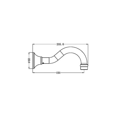 NERO YORK BATH SPOUT 206MM BRUSHED NICKEL