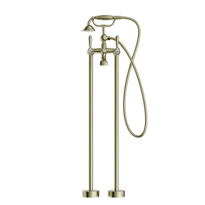 NERO YORK FREESTANDING BATH SET WITH METAL HAND SHOWER AGED BRASS