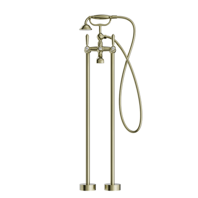 NERO YORK FREESTANDING BATH SET WITH METAL HAND SHOWER AGED BRASS