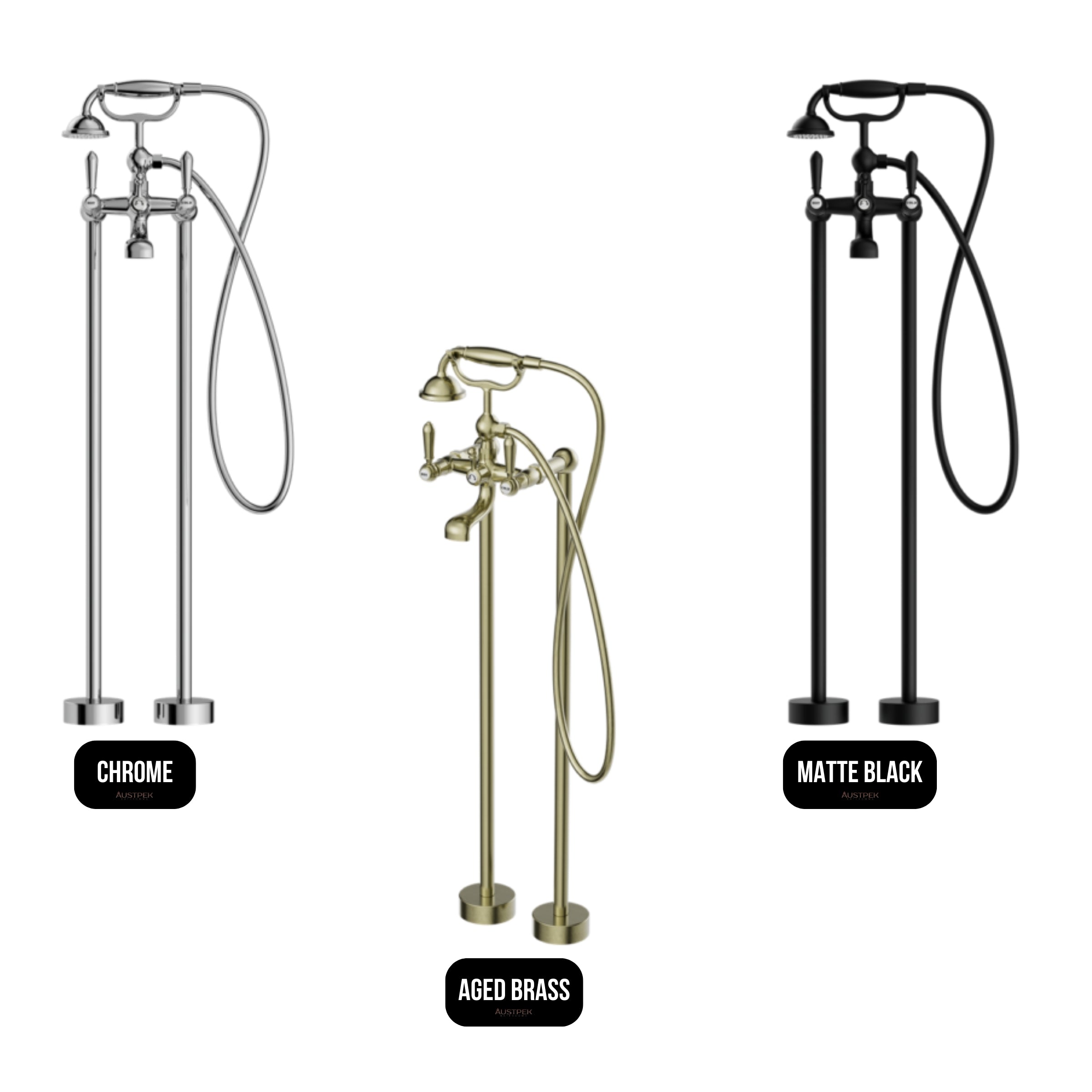 NERO YORK FREESTANDING BATH SET WITH METAL HAND SHOWER CHROME