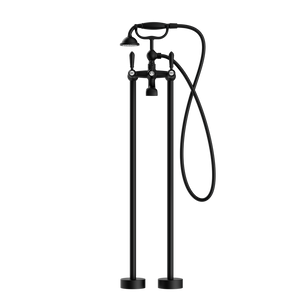 NERO YORK FREESTANDING BATH SET WITH METAL HAND SHOWER MATTE BLACK