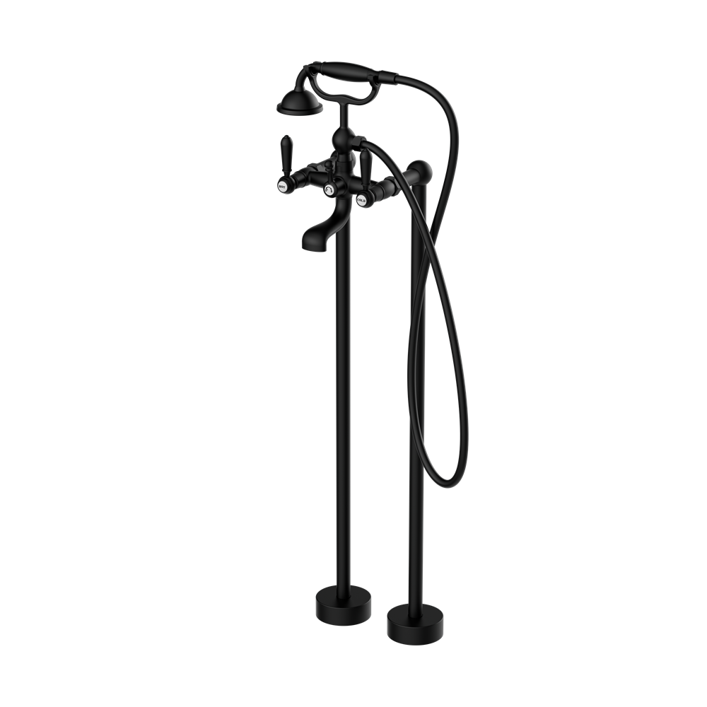 NERO YORK FREESTANDING BATH SET WITH METAL HAND SHOWER MATTE BLACK