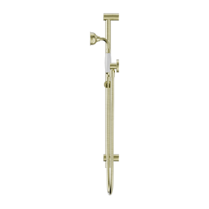 NERO YORK SHOWER RAIL WITH WHITE PORCELAIN HAND SHOWER 692MM AGED BRASS