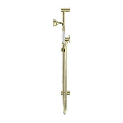 NERO YORK SHOWER RAIL WITH WHITE PORCELAIN HAND SHOWER 692MM AGED BRASS