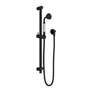 NERO YORK SHOWER RAIL WITH WHITE PORCELAIN HAND SHOWER 692MM MATTE BLACK