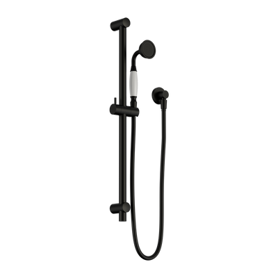 NERO YORK SHOWER RAIL WITH WHITE PORCELAIN HAND SHOWER 692MM MATTE BLACK