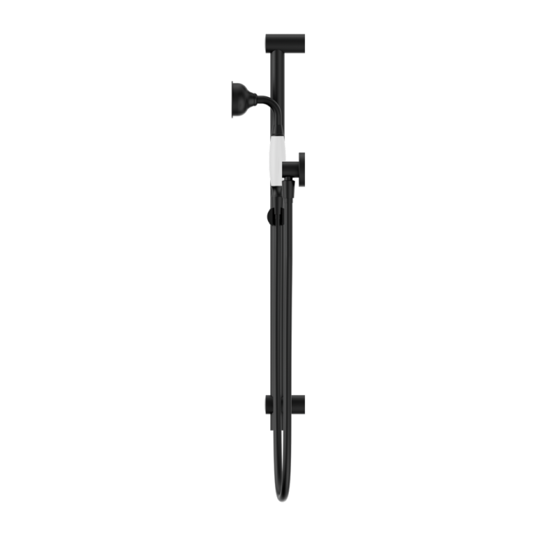 NERO YORK SHOWER RAIL WITH WHITE PORCELAIN HAND SHOWER 692MM MATTE BLACK