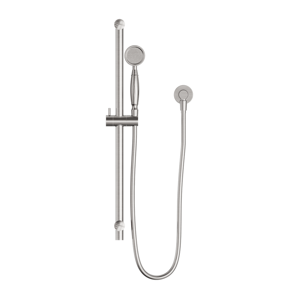 NERO YORK SHOWER RAIL WITH METAL HAND SHOWER 692MM BRUSHED NICKEL