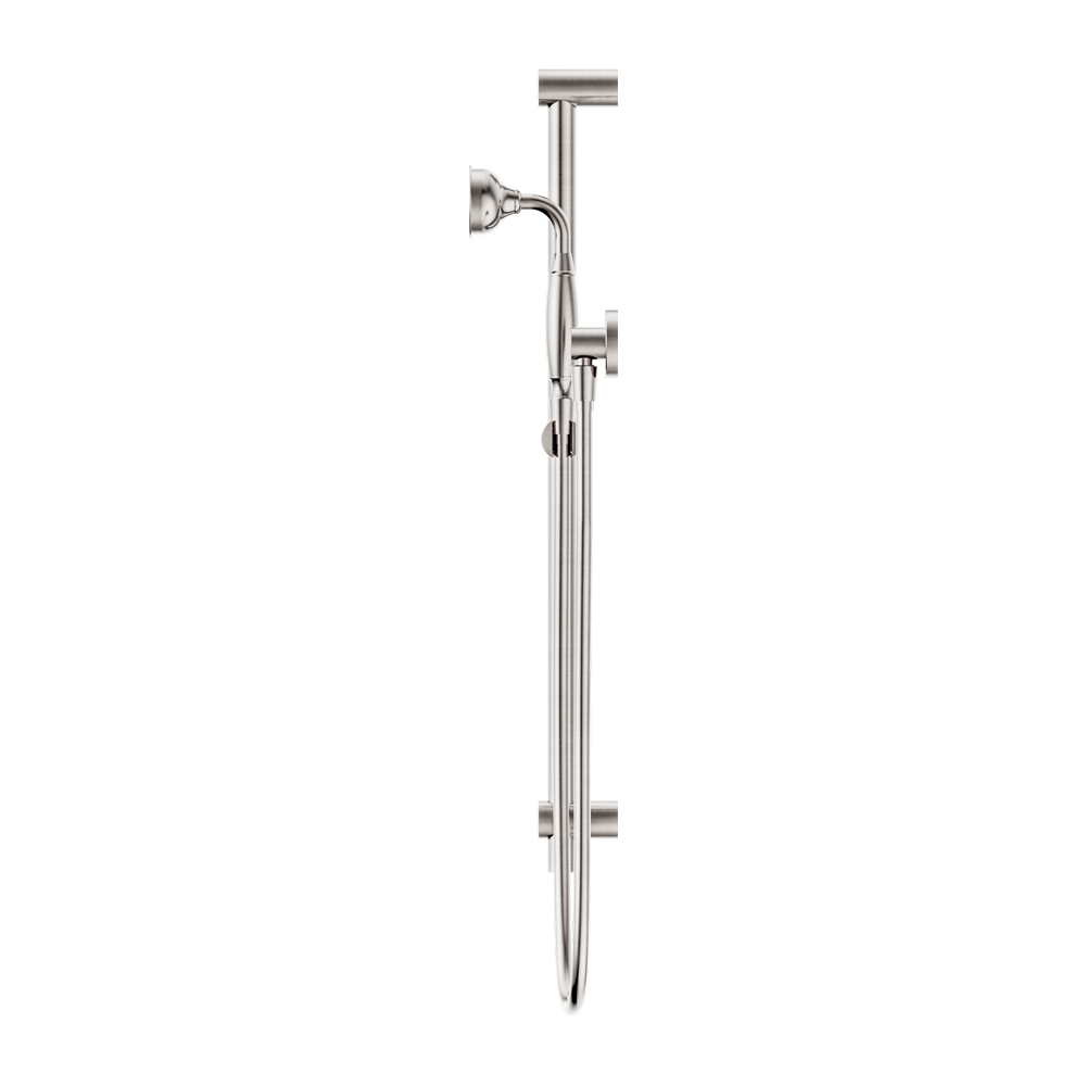 NERO YORK SHOWER RAIL WITH METAL HAND SHOWER 692MM BRUSHED NICKEL
