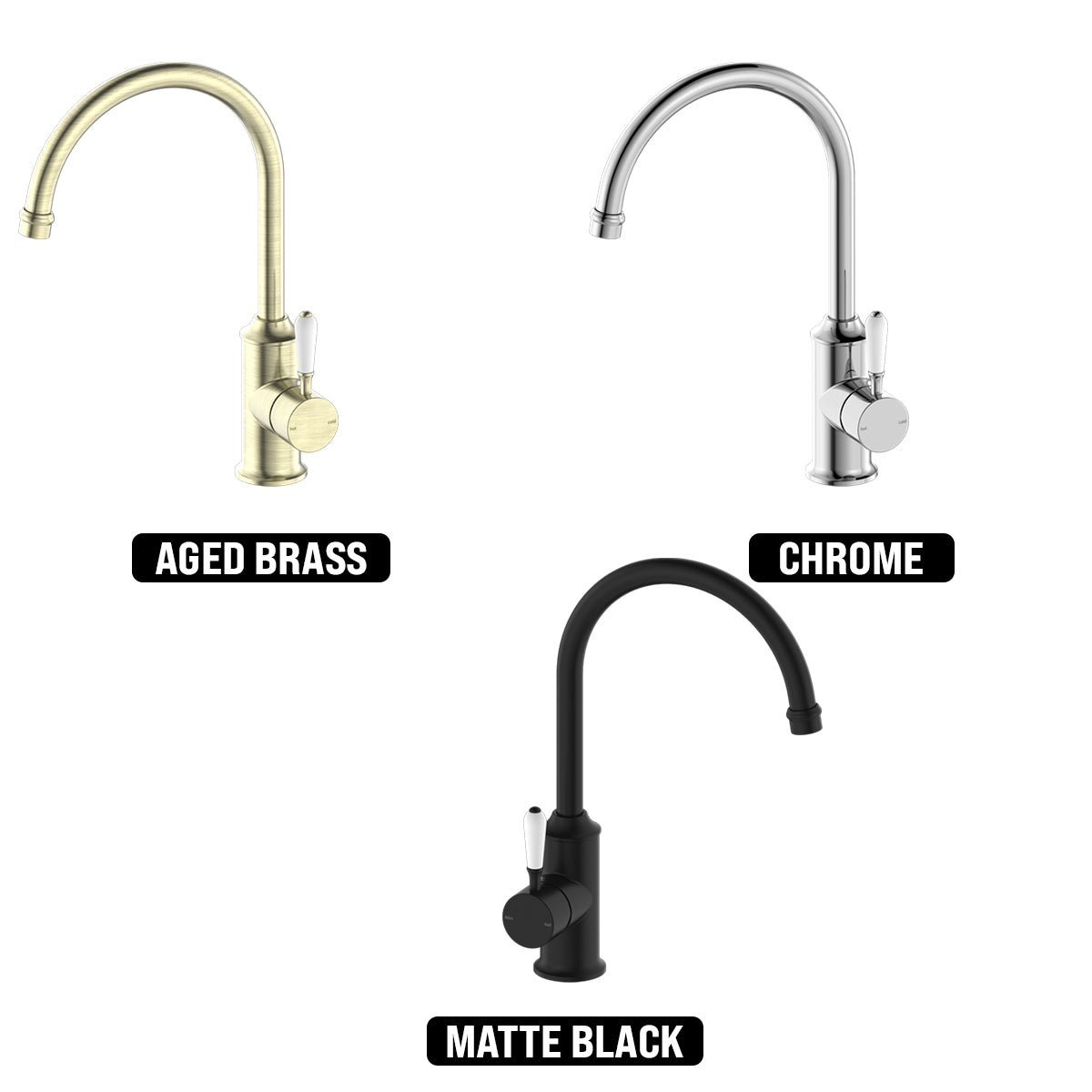 NERO YORK KITCHEN MIXER WITH WHITE PORCELAIN LEVER 347MM AGED BRASS