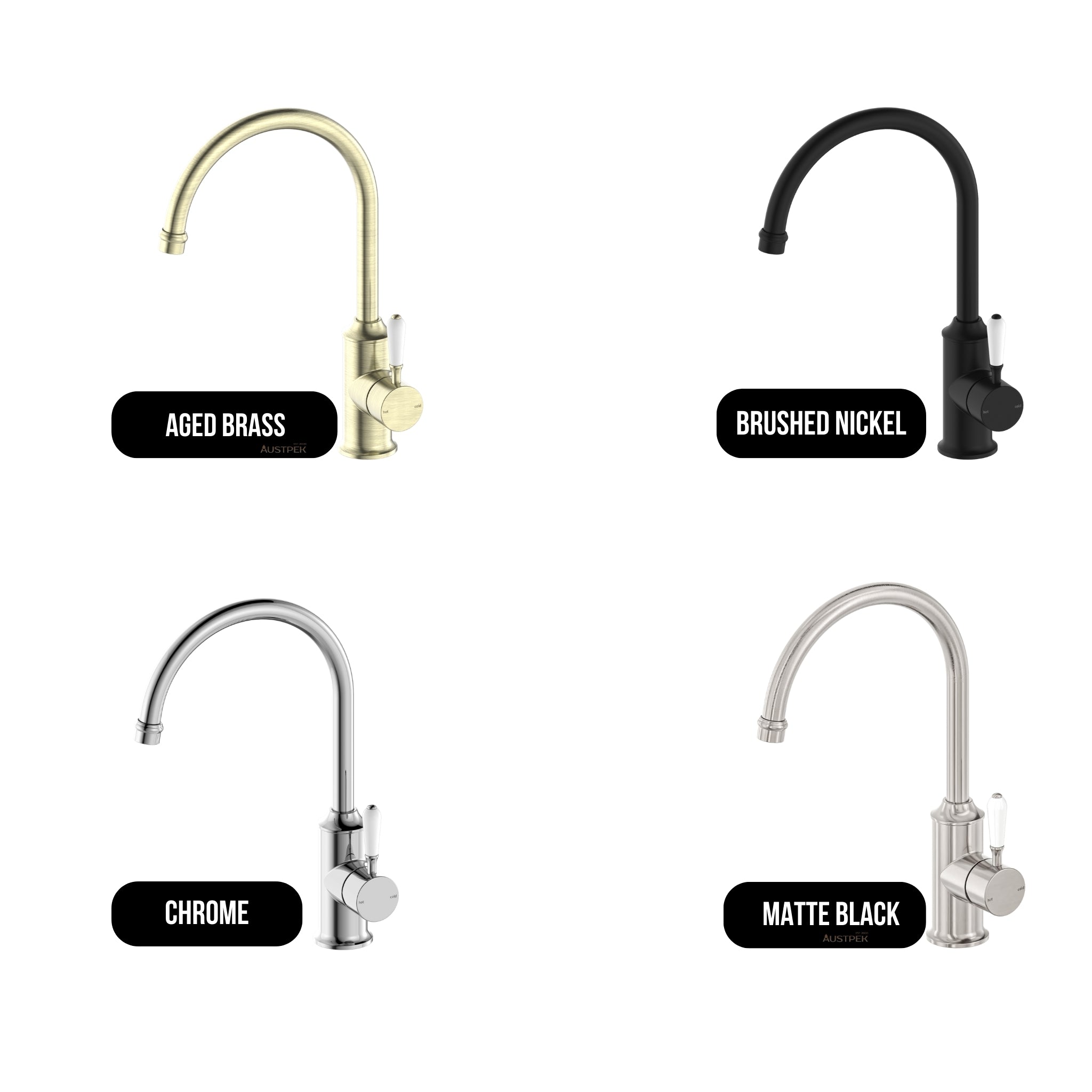 NERO YORK LEAD FREE KITCHEN MIXER GOOSENECK SPOUT WITH WHITE PORCELAIN LEVER 347MM BRUSHED NICKEL