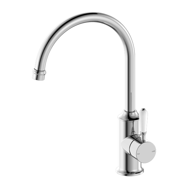 NERO YORK KITCHEN MIXER WITH WHITE PORCELAIN LEVER 347MM CHROME