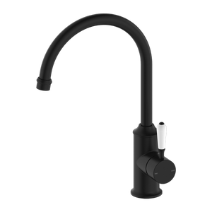 NERO YORK KITCHEN MIXER WITH WHITE PORCELAIN LEVER 347MM MATTE BLACK