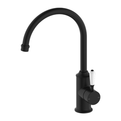 NERO YORK KITCHEN MIXER WITH WHITE PORCELAIN LEVER 347MM MATTE BLACK